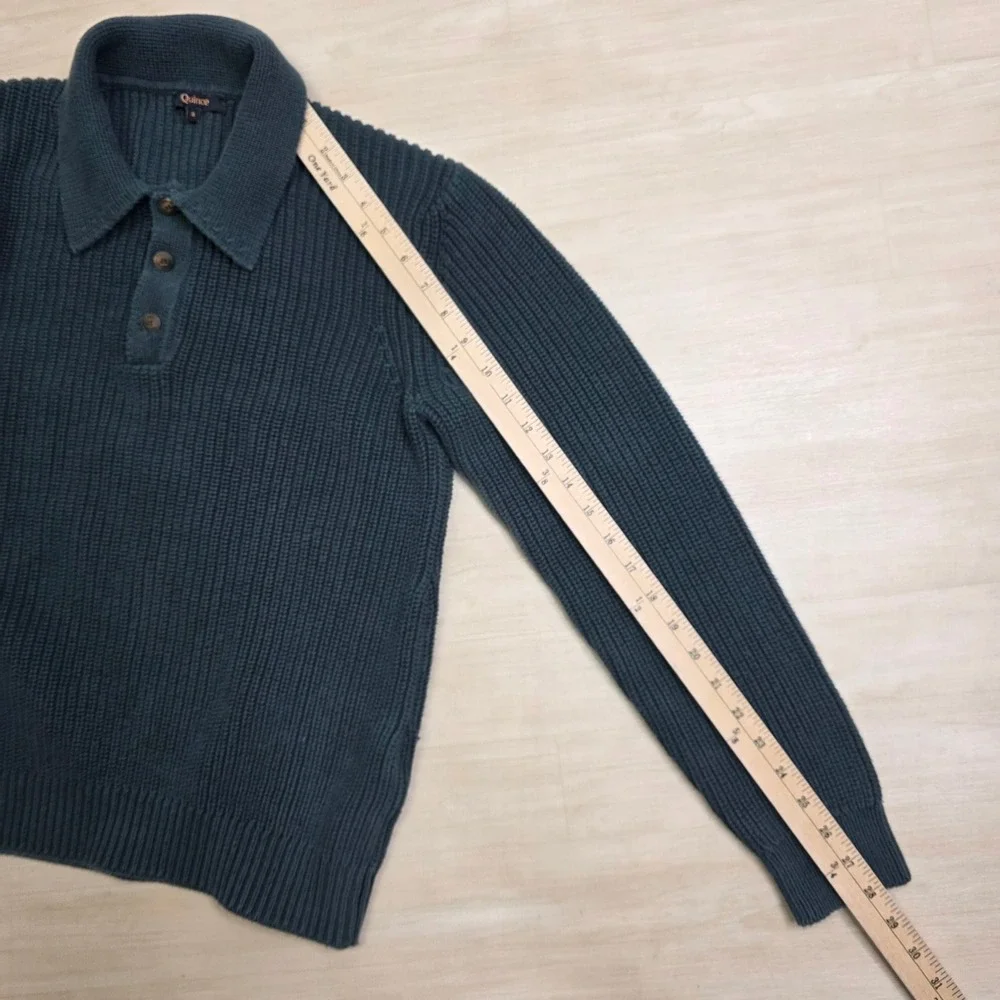 Quince Mens Organic Cotton Ribbed Knit Polo Sweater Big Sur Green Size Small